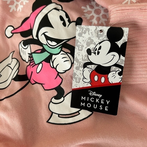 Disney Mickey Minnie Sleepwear Sweater Top Long Sleeves Loungewear Pink - Picture 3 of 5